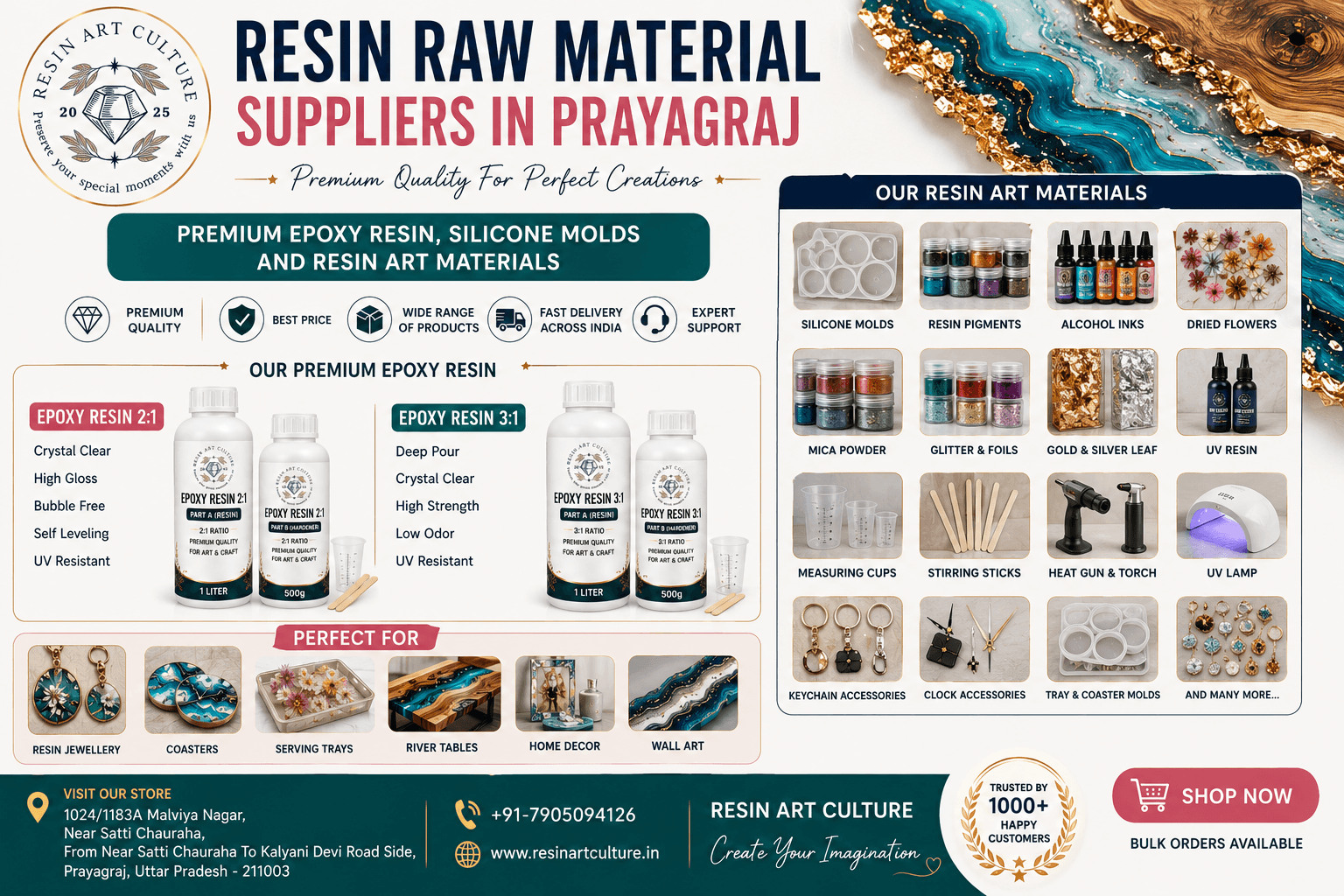 Resin Raw Material Suppliers in Prayagraj – Premium Epoxy Resin Silicone Molds and Resin Art Materials